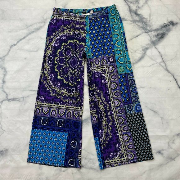 Chico's Patchwork Blue/Purple Mandala Wide Leg 3 - Picture 3 of 7